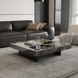 43.3" Square Coffee Table for Living Room - Modern Gray Sintered Stone Coffee Table with Black Carbon Steel Base, 150lbs Capacity - for Home, Lounge, Office