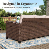 MIXPATIO OutdoorPatio Furniture Set, 6 Pcs Wicker Patio Conversation Set, 2 x Swivel Chairs, 1 x 3 Seater Sofa, 1 x 2-Seat Lover Sofa and 2 x Ottomans with 4" Thick Cushion, Beige