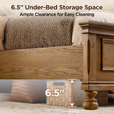 LUXOAK Solid Wood King Bed Frame, Traditional Platform Bed with 65.2" High Headboard, Heavy Duty Wooden Slats, No Box Spring Needed, Easy Assembly, Light Brown