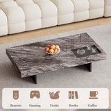 51.18" Rectangle Marble Coffee Table - Modern Gray Sintered Stone Top with Black Metal Base, Large Living Room Center Table for Contemporary & Industrial Decor (Black)