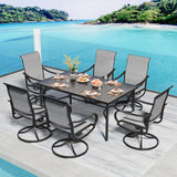 PHI VILLA Patio Dining Set for 6, Swivel Chairs & Large Metal Table, Grey