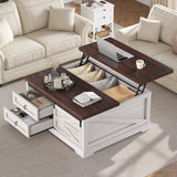Itaar 39.4'' Lift Top Coffee Table with Storage, Farmhouse Coffee Tables for Living Room, Square Coffee Table with Large Hidden Compartment & 2 Drawers & Adjustable Shelves, White