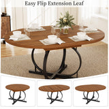 Extendable Round Dining Table Set for 6 People, 43.3"-59" Extendable Kitchen Table with 6 Upholstered Chairs