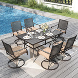 PHI VILLA Outdoor Dining Set for 6, 59" Metal Table & Chairs w/Cushions