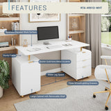 Techni Mobili 57"W Computer Desk w/ 3 Drawers & Storage Cabinet, White/Gold