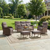 Luxury Patio Furniture Set with 6-inch Thick Cushions, Outdoor Furniture Set with High Back Swivel Chairs, 7 PCS Wicker Outdoor Conversation Set for Porch, Patio, Yard, Deck, Poolside, Brown/Grey