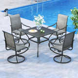 MFSTUDIO Patio Table and Chairs Set of 4, Swivel Mesh Chairs, Brown