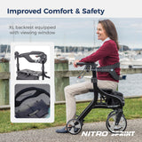 Drive Medical Nitro Sprint Foldable Rollator Walker with Seat - Lightweight Support - Large Wheels - Compact Folding Design - Adjustable Comfort - Standard Size - Black