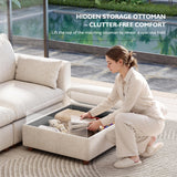 Ihanherry 111" Oversized Modular Sectional Sofa, Modern V Shaped Cloud Couch with Storage Ottoman, 6-Seat Comfy Chenille Deep Seat Sofa with 2 Pillows for Living Room, Beige