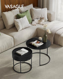 VASAGLE Round Coffee Tables, Set of 2 Nesting Tables, Hidden Storage