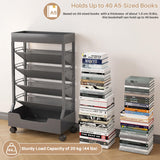 UMDONX Modern Mobile Book Cart Single-Sided Rolling Bookshelf with Metal Top & Base, Premium Snap-in Shelves, Heavy Duty & Elegant Storage, Gray
