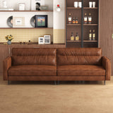 86.61" 3 Seater Brown Leather Sofa, Mid Century Modern Couch