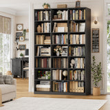H Triple Wide Bookshelf and Bookcase, 7 Tier Tall Bookshelf with Storage, Large Bookcase with 21 Open Display Storage Shelves, Wood Book Shelf