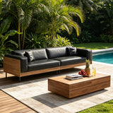NessCarsti Outdoor Patio Sofa 4 Person 106.3" PU Leather Couch,Black