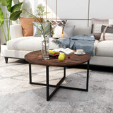 HOMERECOMMEND Round Coffee Table Kitchen Dining Table Modern Tea Table Office Conference Pedestal Desk Computer Study Desk Rustic Brown/Black HOMERECOMMEND