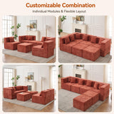 MONVANE Modular Sectional Cloud Couch for Living Room - 130'' 6 Seater Convertible Chenille Couches Set with Ottoman, No Assembly Compression Sofas, Comfy Floor Sofa with Memory Foam, Rust Red