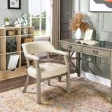 LEEMTORIG Faux Leather Dining Chair with Arms, Solid Wood Dining Chair with Supportive Back, Game Poker Table Chairs, Boss Caption's Chairs Office Desk Chairs, Soft Grey Legs & Beige PU CY-NX173-WT