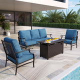 MIXPATIO 4-Piece Metal Patio Conversation Set, Fire Pit Table, 50,000 BTU