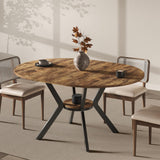 42"-58" Extendable Oval Dining Table for 4-6, Kitchen Round Table with Hidden Leaves & Storage Shelf, Space Saving Modern Design with Sturdy Metal Legs for Kitchen, Dining Room & Small Apartments
