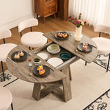 ClinQ 43.3-59in Extendable Round Room Dining Table for 4-6, Modern Kitchen Oval Dining Room Table, Removable Leaves Space Saving, Wooden Base Storage Shelf, Kitchen, Living Room, Dining Room, Grey