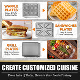 FineMade Panini Grill Press Breakfast Sandwich Maker 3 in 1, Electric Griddle Panini Press, Grilled Cheese Maker, Sandwichera Electrica, Belgian Waffle Maker with Removable Plates