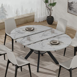 42"-58" Round Extendable Dining Table for 4-6, Kitchen Oval Table with Hidden Leaves & Storage Shelf, Space Saving Modern Design with Sturdy Metal Legs for Kitchen, Dining Room & Small Apartments