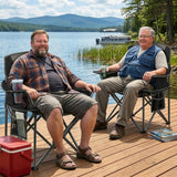 LANMOUNTAIN 2 Pack Padded Oversized Camping Chairs for Adults,Heavy Duty Support 400 Lbs,Folding Portable Lawn Chair w/Cup Holder,Cooler Bag,Side Pocket,Perfect for Outdoor Picnic,Hiking(Black)