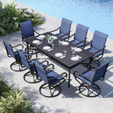 MFSTUDIO Patio Dining Set for 8, Outdoor Table and Chairs Set with Umbrella Hole, 9 Piece Patio Furniture Dining Set for Deck Yard Poolside