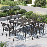PHI VILLA Outdoor Dining Set for 8,57.5" Wood-Like Metal Table