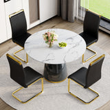 Vohuai Round Dining Table Set for 4, 45''Marble Grain Dining Room Table Set for 4 with Upholstered Chairs, Modern Dinner Table Set for Kitchen Dining Room
