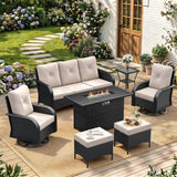 7 Pieces Patio Furniture Set with Fire Pit Table Swivel Rocker Chairs Sets