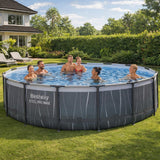 Bestway Steel Pro MAX 15' x 42" Above Ground Pool, Round Metal Frame Outdoor Swimming Pool Set with LED Light, Filter Pump, Ladder, & Cover, Dark Gray
