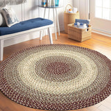Super Area Rugs Braided Rug Round 8ft Farmhouse Kitchen Rug - Ridgewood Braided Carpet for Living Room - Reversible - Indoor/Outdoor - Made in USA - Burgundy/Beige, 8' Round