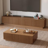 NessCarsti Walnut TV Stand and Lift-Top Coffee Table Set with Fluted Panel