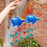 20 Inch Glass Sea Turtle Wind Chime Outdoor Beach House Decor
