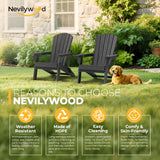 nevilywood Folding Adirondack Chairs Set of 4, HDPE Cup Holders, Black