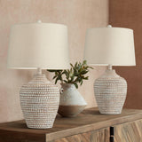 Regency Hill Alese 23 1/2" High Textured Dot Jug Small Farmhouse Rustic Coastal Accent Table Lamps Set of 2 Beige Light Earth Finish Single Oatmeal Shade Living Room Bedroom Bedside Nightstand House
