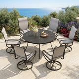 PHI VILLA Patio Dining Set for 6, 54'' Round Table & Swivel Chairs, Grey