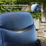 Luxury Patio Furniture Set with Swivel Chairs & 6-Inch Thick Cushions, Outdoor High Back Swivel Rocker Patio Chairs, 5PCS Wicker Outdoor Furniture Set for Porch, Yard, Deck, Poolside, Brown/Blue