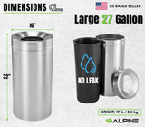 Alpine Indoor Commercial Trash Can Open Top- 27 Gallon Stainless Steel Garbage Can, Heavy Duty, Large, Tall Round Industrial Waste for Office, Hotel, Lobby, Business Bathrooms & High Traffic Areas