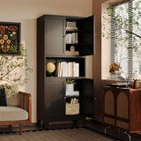QPRVPTOW 69" H Kitchen Pantry Cabinet with Countertop,Kitchen Hutch Cabinet with Storage,Black Metal Storage Cabinet,Microwave Cabinet,