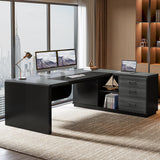 Tribesigns 80'' L-Shaped Desk, Large Executive Office Desk with 55'' Drawers Cabinet, Modern Commercial Office Table with Storage Shelves, Business Furniture for Home Office, Grey & Black