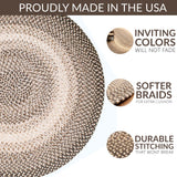 Super Area Rugs Braided Rug Round 8ft Farmhouse Kitchen Rug - Ridgewood Braided Carpet for Living Room - Reversible - Indoor/Outdoor - Made in USA - Brown Velvet/Beige, 8' Round