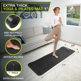 ProsourceFit Extra Thick Yoga and Pilates Mat ½” (13mm) or 1" (25mm), 71-inch Long High Density Exercise Mat with Comfort Foam and Carrying Strap, Black ProsourceFit