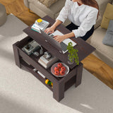 Haiput Wam Lift-Top Coffee Table with Storage Shelf & Secret Compartment | Classic Solid Wood Adjustable Height Table for Living Room, Compact Dining Area, Studio（39.4in Espresso）