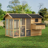 GarveeHome Chicken Coop Large Hen House for 4-6 Chickens Wooden Poultry Cage with Run, Ramp, Nesting Box, Wire Fence, Waterproof Asphalt Roof (80" x 35" x 54") Natural
