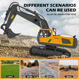 ADTHLIER Remote Control Excavator (11-Channel), Dump Truck, Bulldozer, Loader (9-Channel), 2.4GHz Remote Control Construction Vehicles, Metal Construction, with Cool Lights and Sound Effects, 4-Pcs
