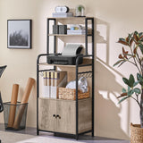 Yaheetech 4-Tier Kitchen Bakers Rack with Storage Cabinet and Hutch, Microwave Oven Stand Coffee Bar Pantry Cabinet with 8 S Hooks, Freestanding Kitchen Shelves Spice Rack, Gray