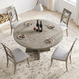 47 Inch Round Dining Table for 4-6 People, Circle Dinner Table with Wooden Cross Pedestal Base