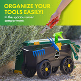 4-in-1 Garden Stool – Multi-Use Garden Scooter with Seat – Rolling Cart with Storage Bin– Padded Kneeler and Tool storage